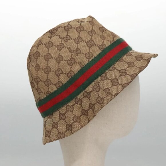 GUCCI GG Canvas Bucket Hat Web Sherry Line L Beige Green Red Auth 104161 - Picture 4 of 11